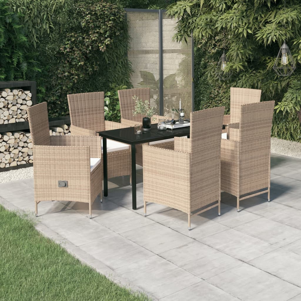 7-tlg. Garten-Essgruppe mit Kissen Beige