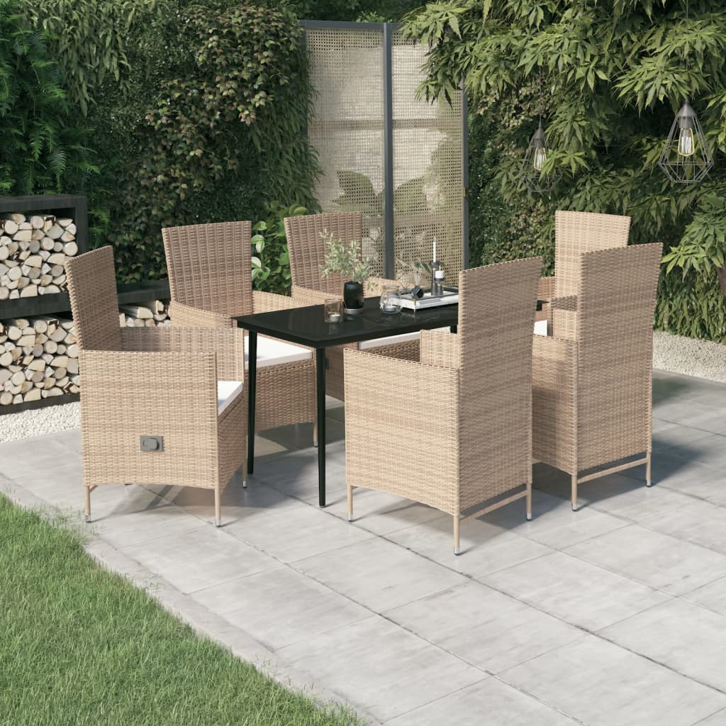 7-tlg. Garten-Essgruppe mit Kissen Beige