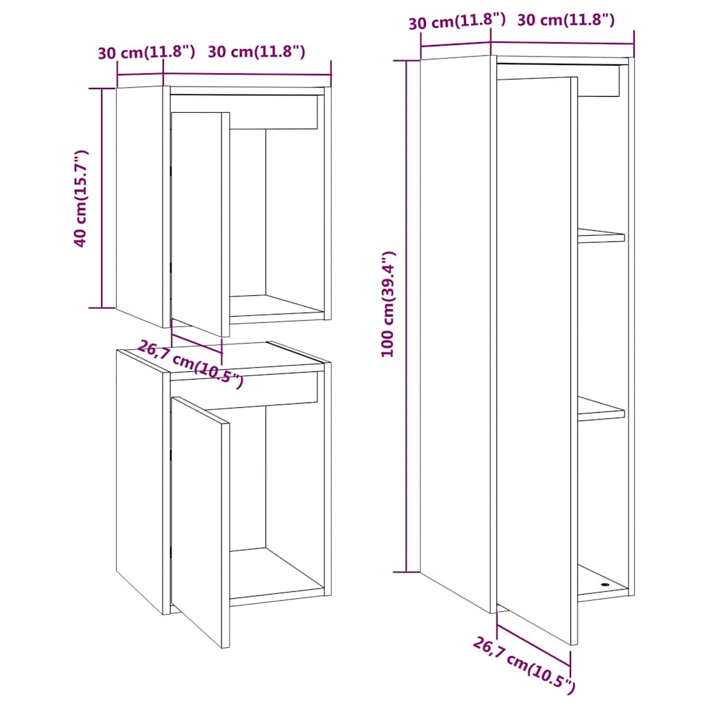 TV-Schränke 3 Stk. Weiß Massivholz Kiefer