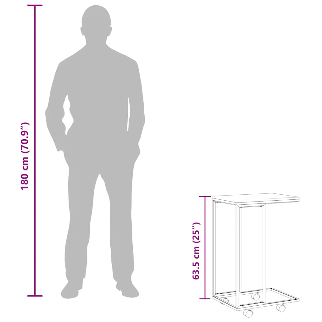 Beistelltisch mit Rollen Schwarz 40x30x63,5 cm Holzwerkstoff