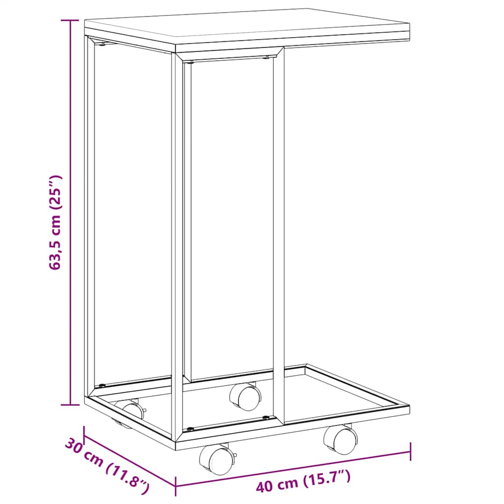 Beistelltisch mit Rollen Weiß 40x30x63,5 cm Holzwerkstoff