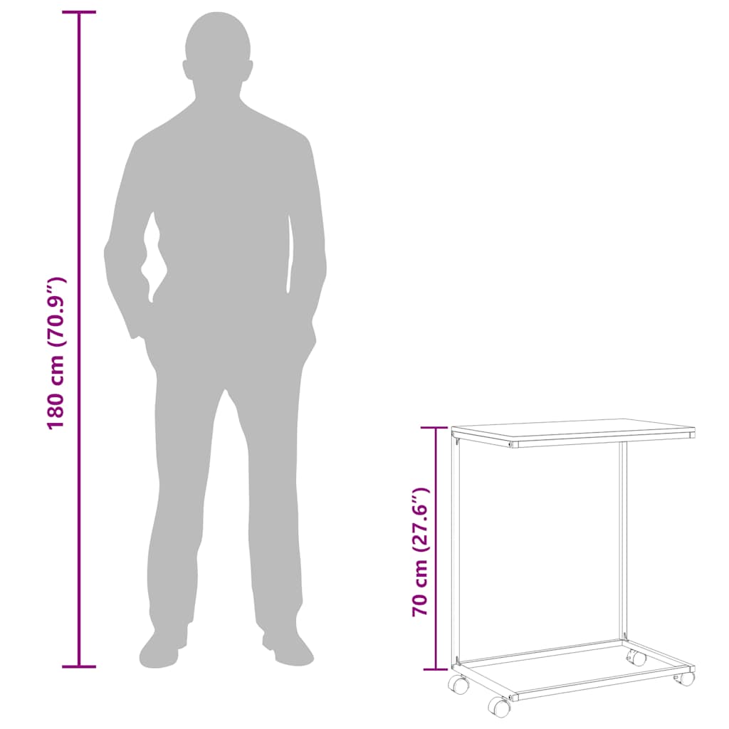 Beistelltisch mit Rollen Weiß 55x35x70 cm Holzwerkstoff