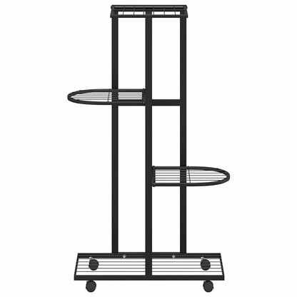 Blumenständer 4-Etagen mit Rollen 44x23x80 cm Schwarz Eisen