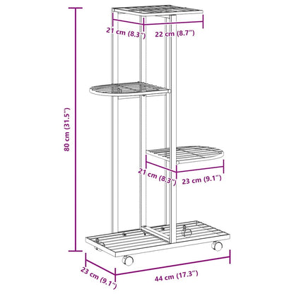 Blumenständer 4-Etagen mit Rollen 44x23x80 cm Schwarz Eisen