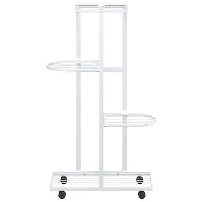 Blumenständer 4-Etagen mit Rollen 44x23x80 cm Weiß Eisen