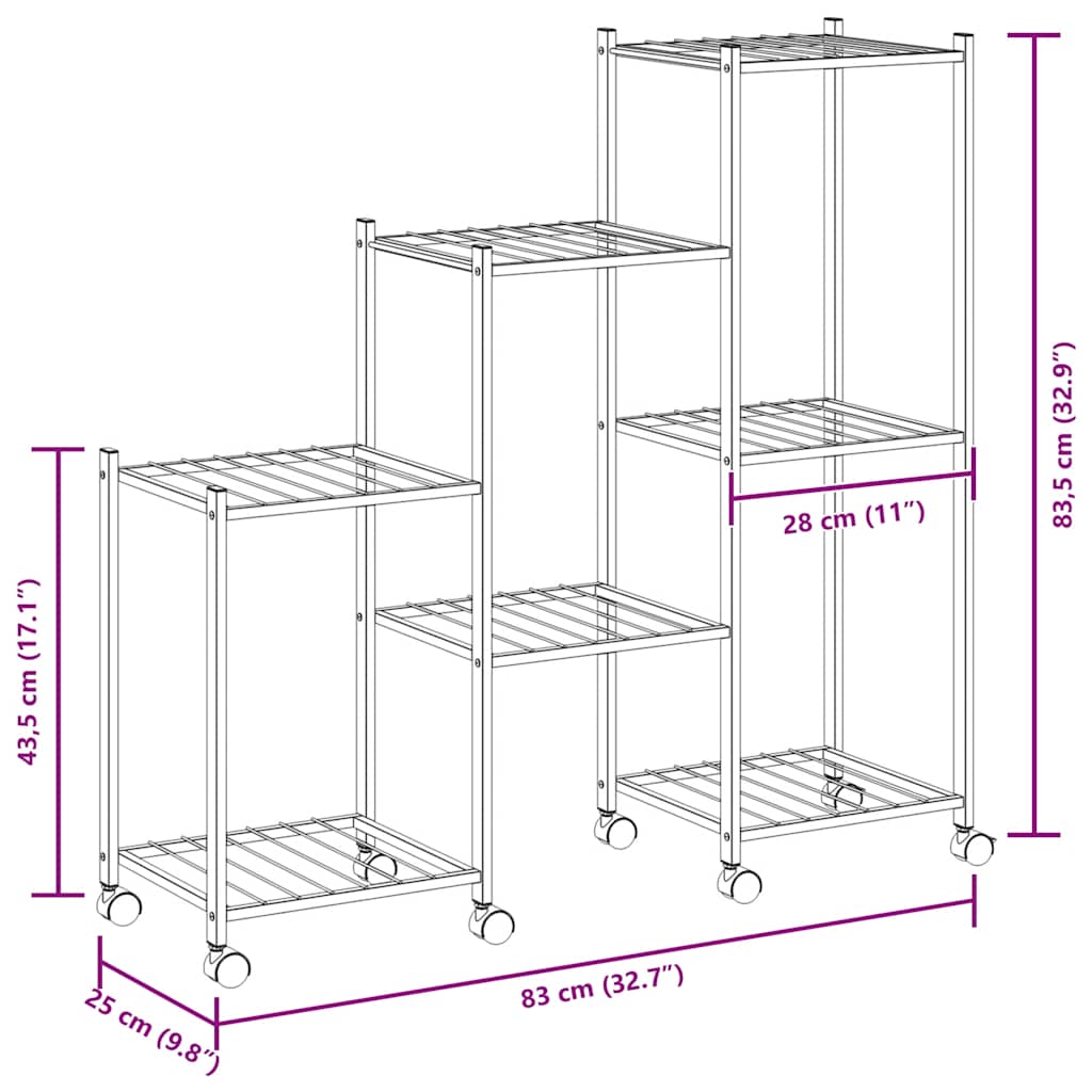 Blumenständer mit Rollen 83x25x83,5 cm Schwarz Eisen