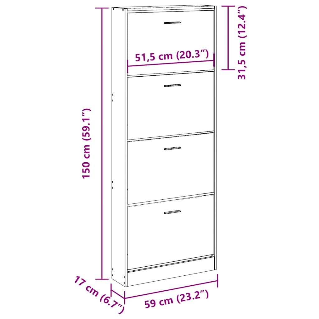 Schuhschrank Räuchereiche 59x17x150 cm Holzwerkstoff