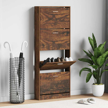 Schuhschrank Räuchereiche 59x17x150 cm Holzwerkstoff