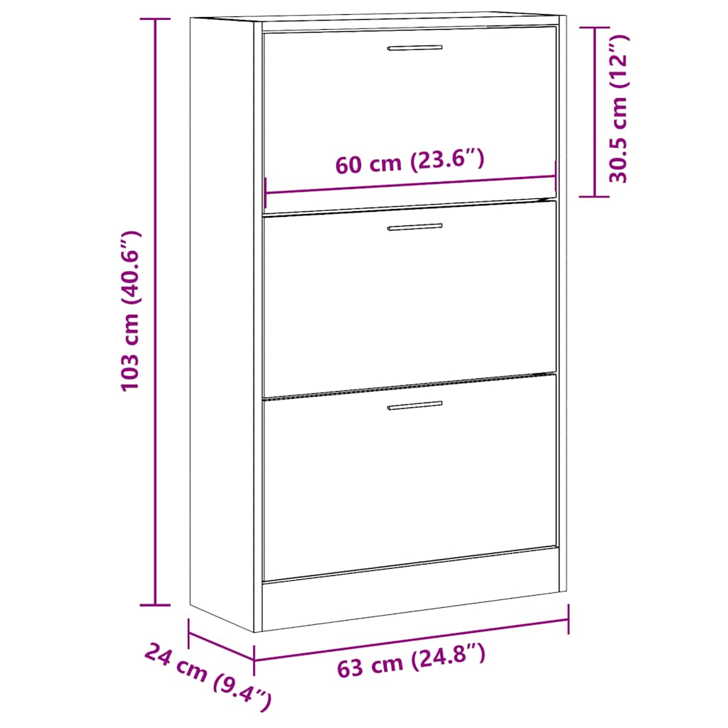 Schuhschrank Räuchereiche 63x24x103 cm Holzwerkstoff