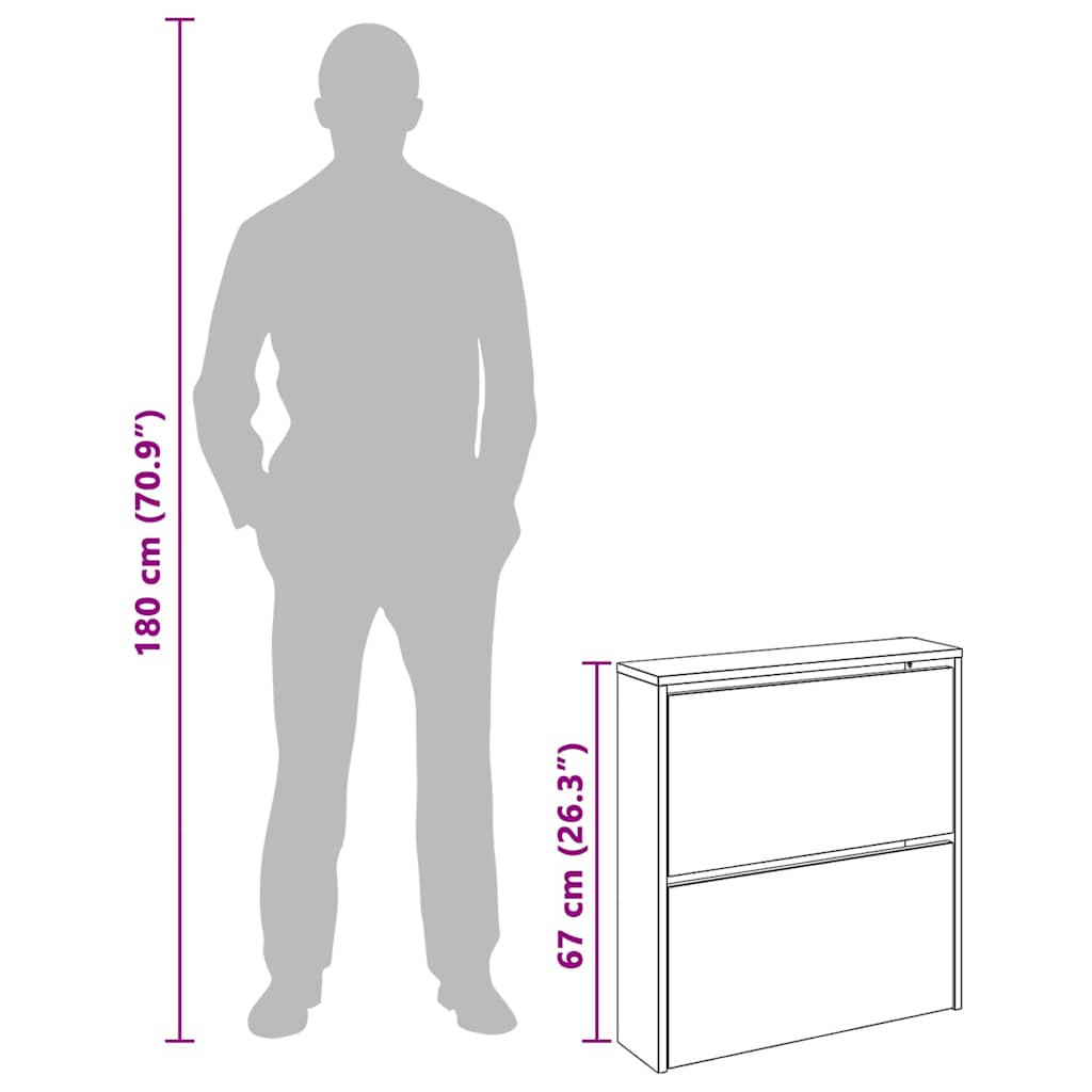 Schuhschrank mit Spiegel 2 Fächer Braun Eichen-Optik 63x17x67cm