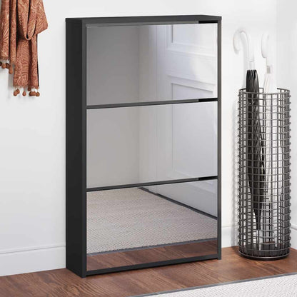 Schuhschrank mit Spiegel 3-lagig Schwarz 63x17x102,5 cm