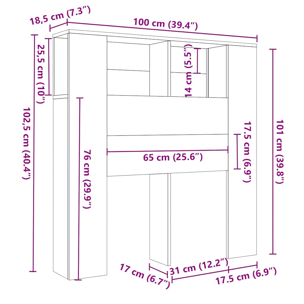 Kopfteil mit Ablagen Betongrau 100x18,5x102,5 cm