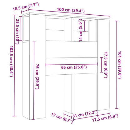 Kopfteil mit Ablagen Betongrau 100x18,5x102,5 cm