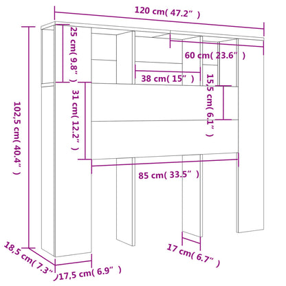 Kopfteil mit Ablagen Räuchereiche 120x18,5x102,5 cm