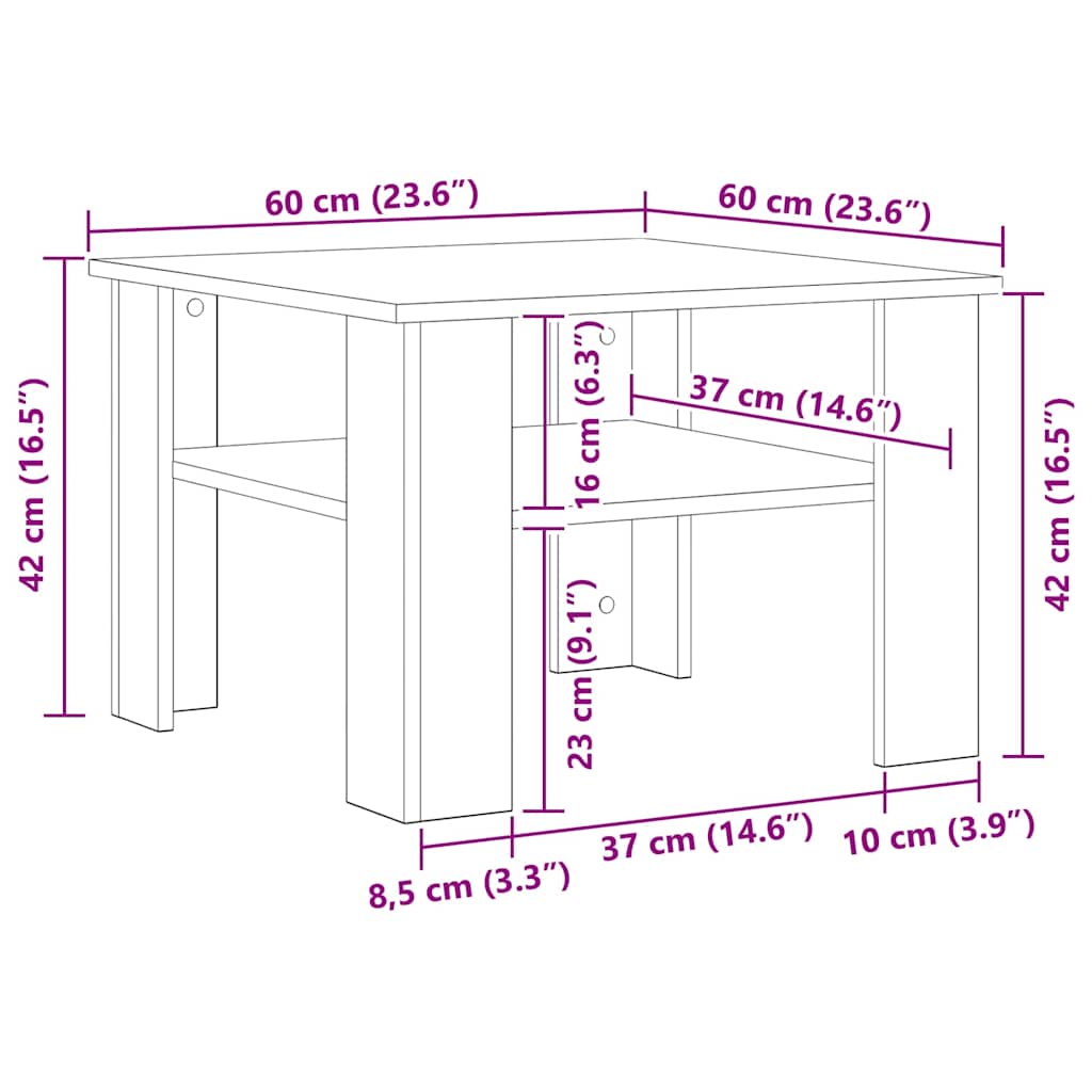 Couchtisch Braun Eichen-Optik 60x60x42 cm Holzwerkstoff