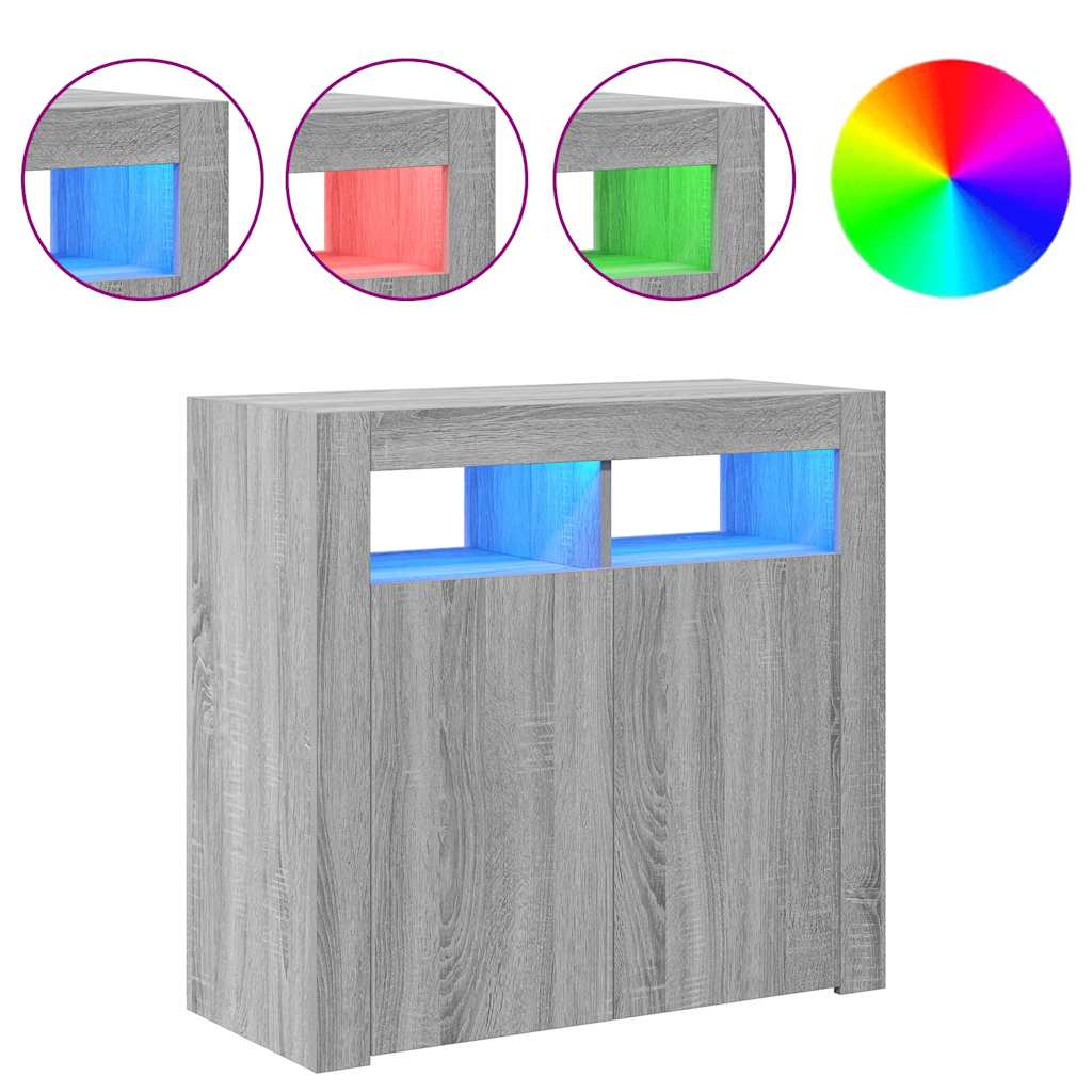 Sideboard mit LED-Beleuchtung Grau Sonoma 80x35x75 cm