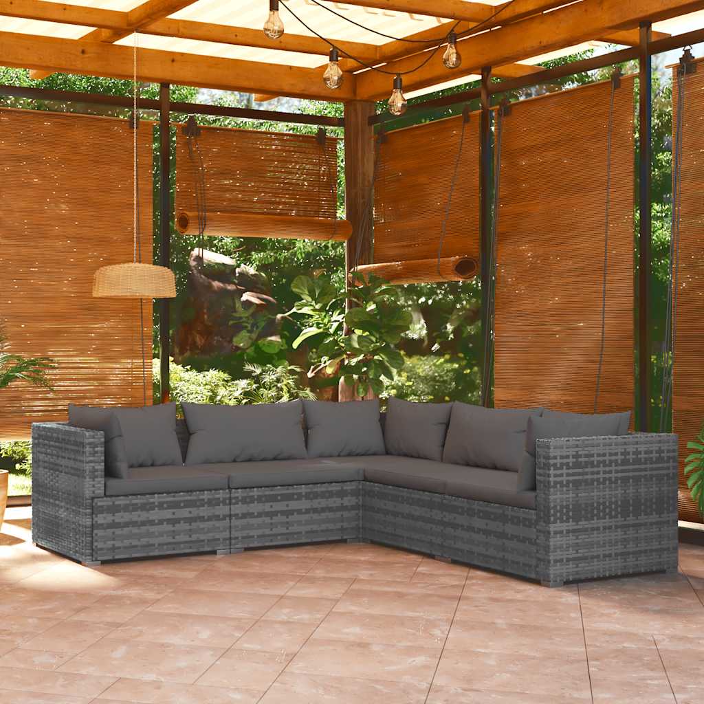 5-tlg. Garten-Lounge-Set mit Kissen Poly Rattan Grau