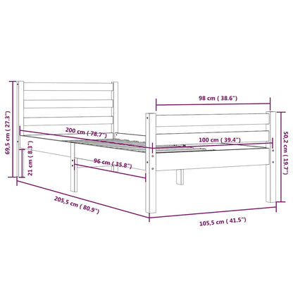 Massivholzbett Schwarz 100x200 cm