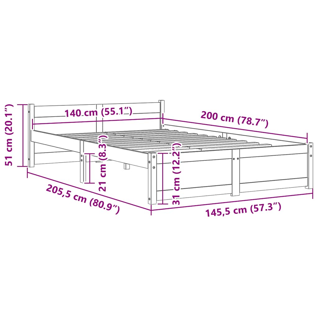 Massivholzbett ohne Matratze 140x200 cm