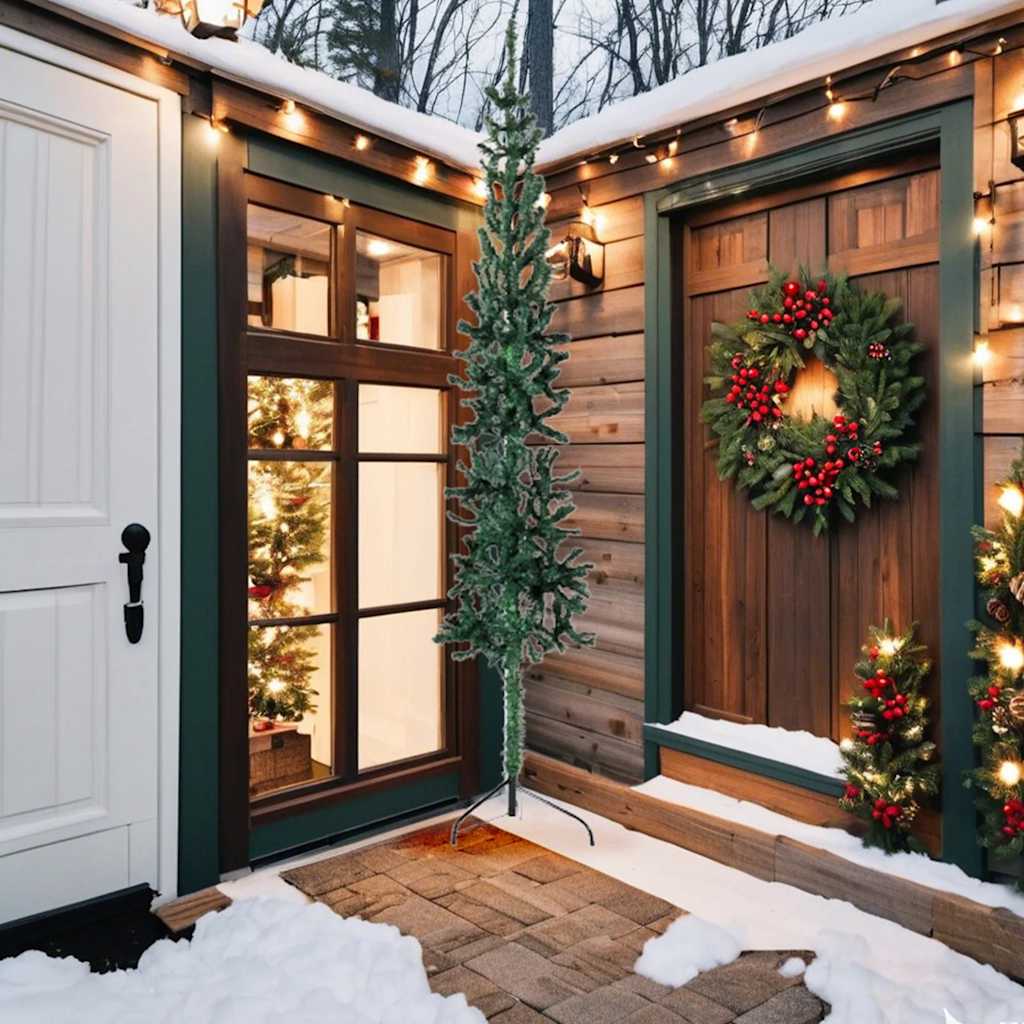 Künstlicher Halb-Weihnachtsbaum mit Ständer Schlank Grün 240 cm