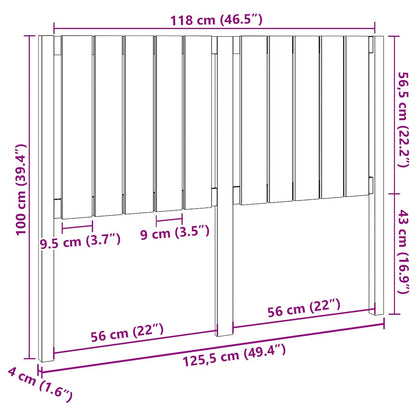 Kopfteil Grau 125,5x4x100 cm Massivholz Kiefer