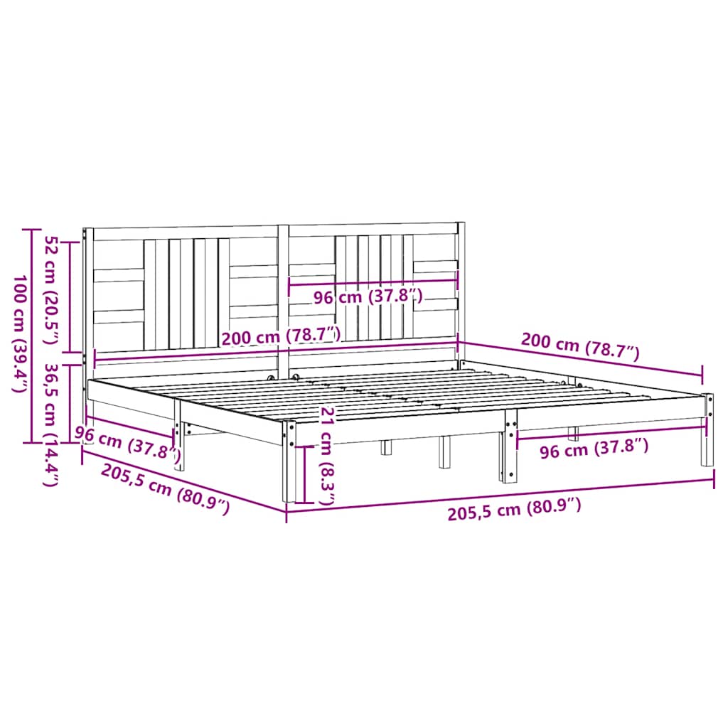 Massivholzbett Grau 200x200 cm