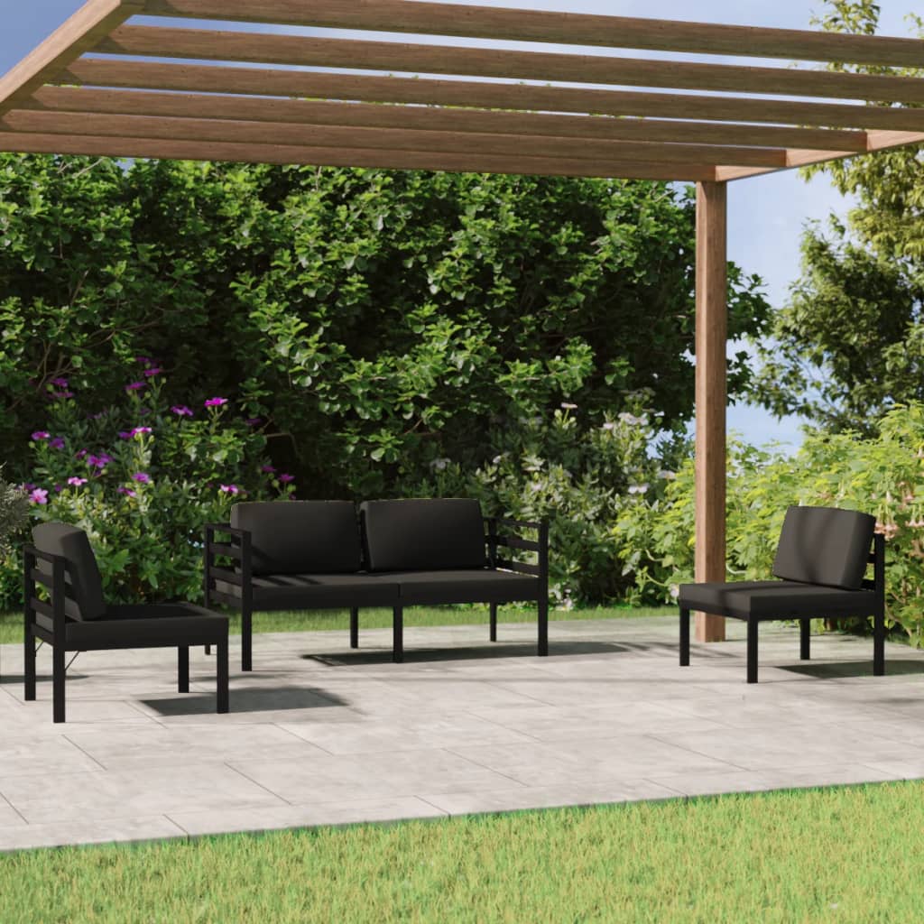 4-tlg. Garten-Lounge-Set mit Kissen Aluminium Anthrazit