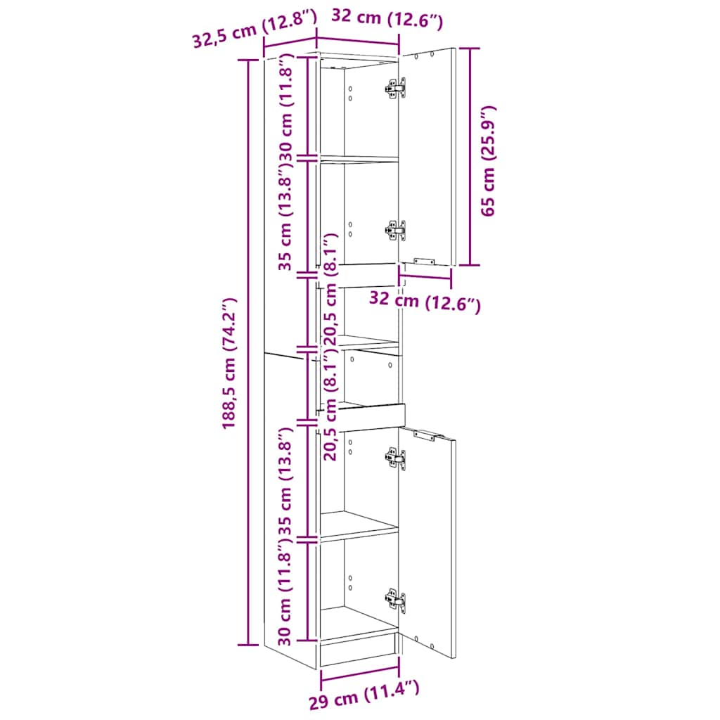 Badschrank Weiß 32x34x188,5 cm Holzwerkstoff
