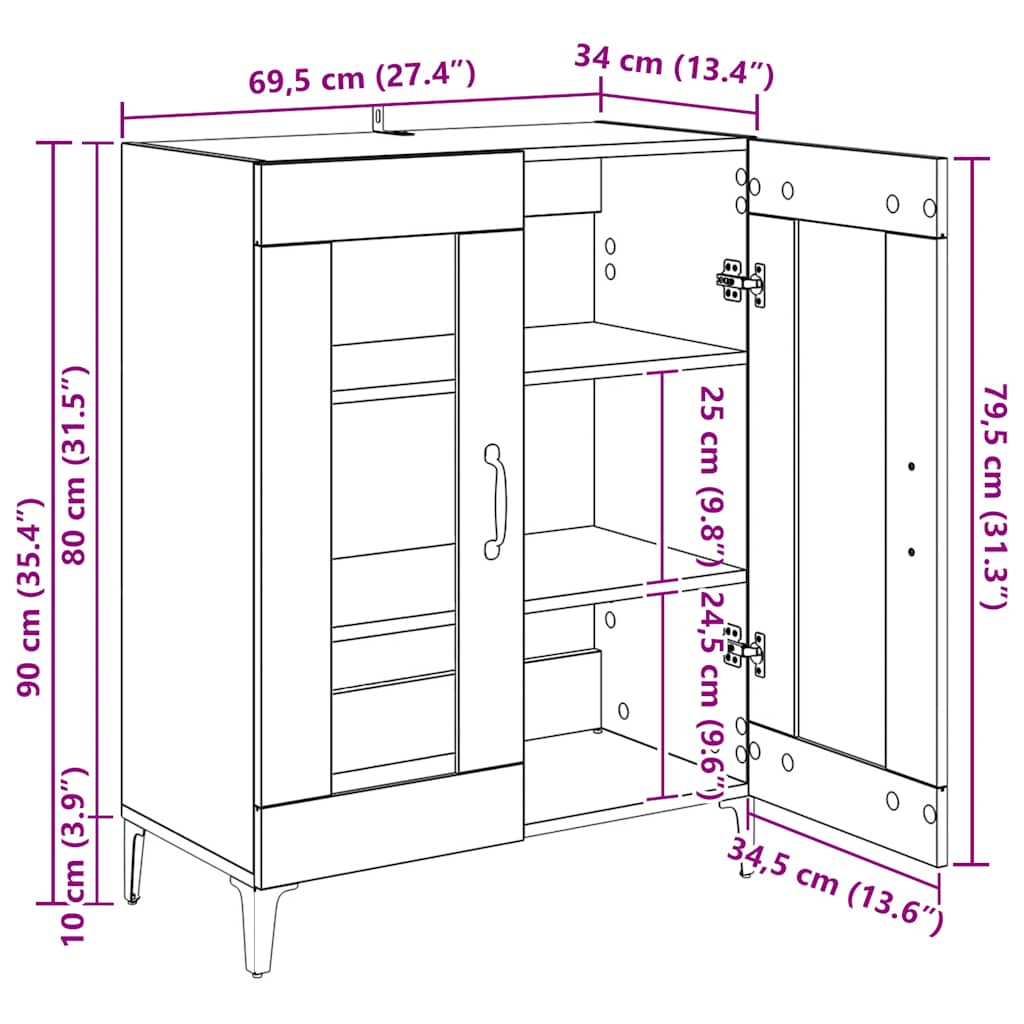 Sideboard Grau Sonoma 69,5x34x90 cm Holzwerkstoff