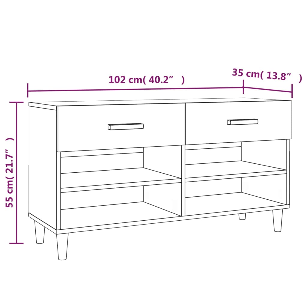 Schuhschrank Grau Sonoma 102x35x55 cm Holzwerkstoff