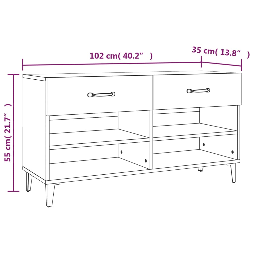 Schuhschrank Grau Sonoma 102x35x55 cm Holzwerkstoff