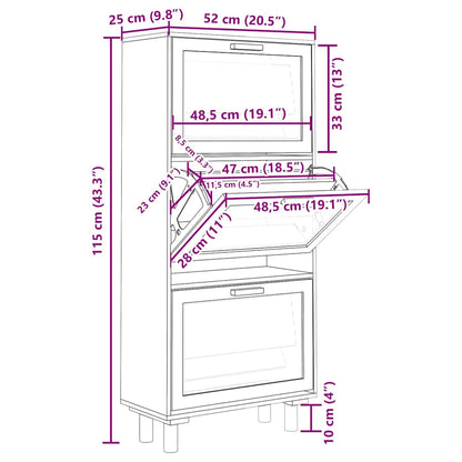 Schuhschrank Weiß 52x25x115 cm Holzwerkstoff & Rattan Natur