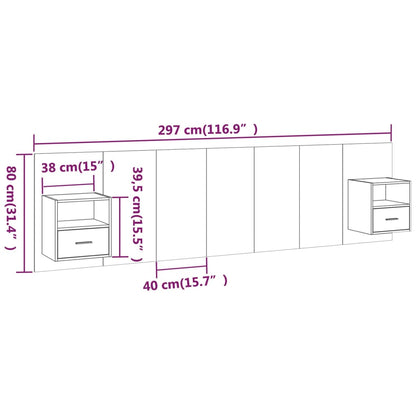 Kopfteil mit Nachttischen Grau Sonoma Holzwerkstoff