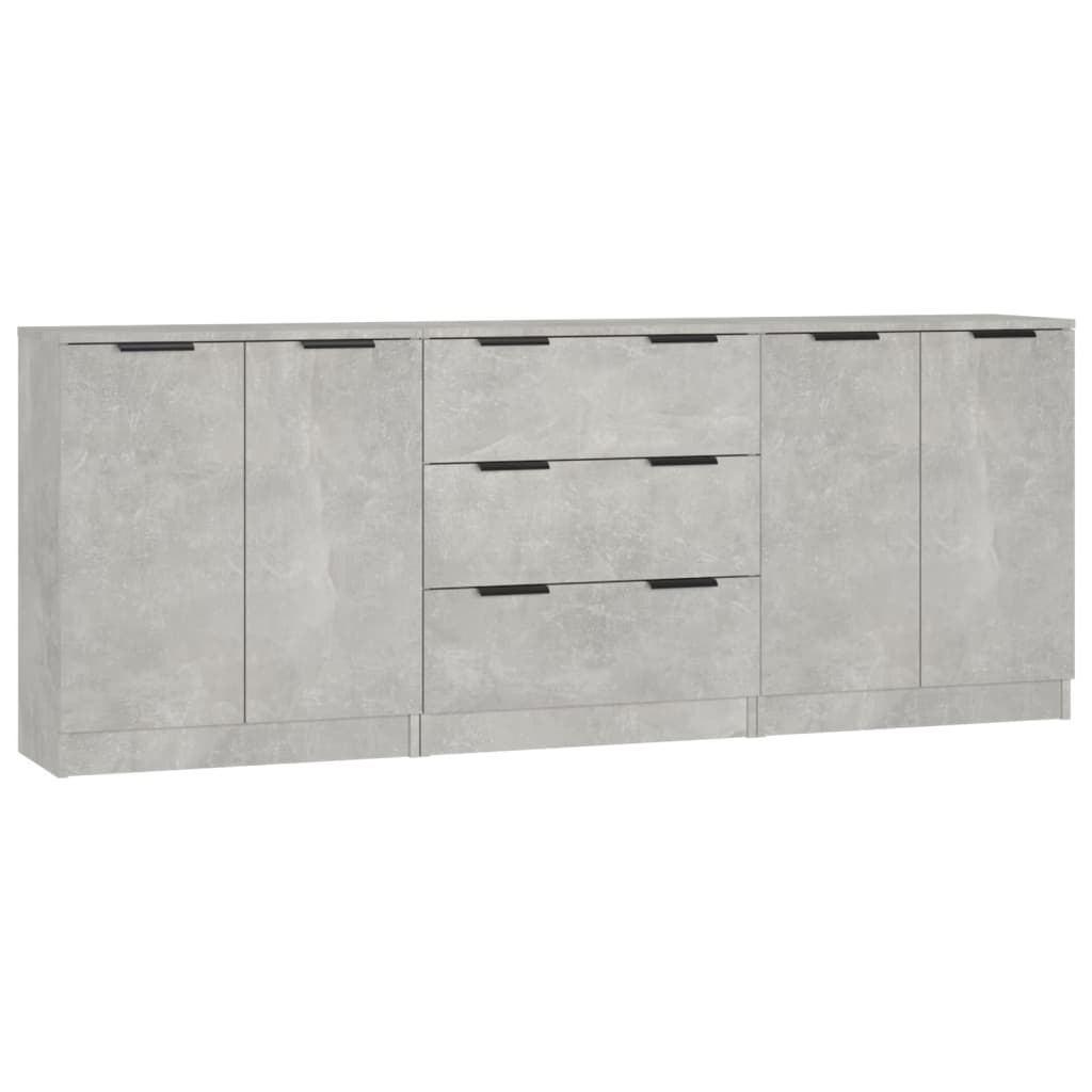 3-tlg. Sideboard-Set Betongrau Holzwerkstoff