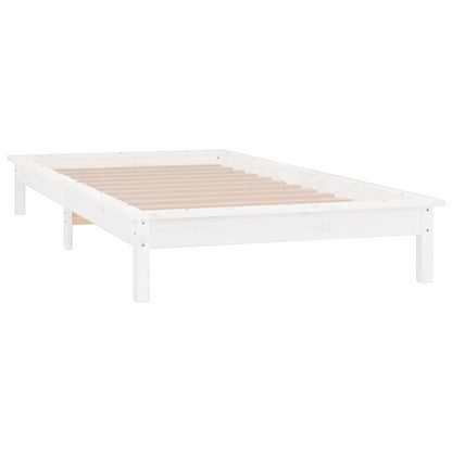 Massivholzbett mit LED-Beleuchtung Weiß 90x200 cm