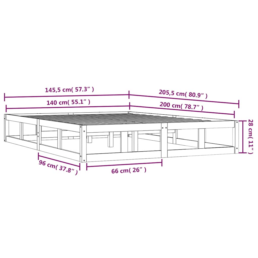 Massivholzbett Weiß 140x200 cm