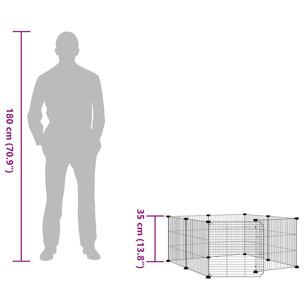 8-Panel-Haustierkäfig mit Tür Schwarz 35x35 cm Stahl