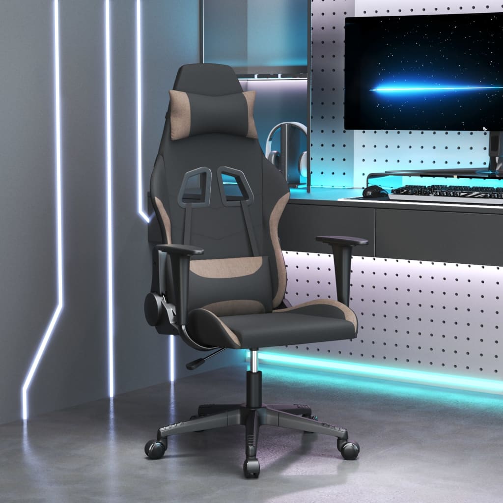 Gaming-Stuhl mit Massagefunktion Schwarz und Taupe Stoff