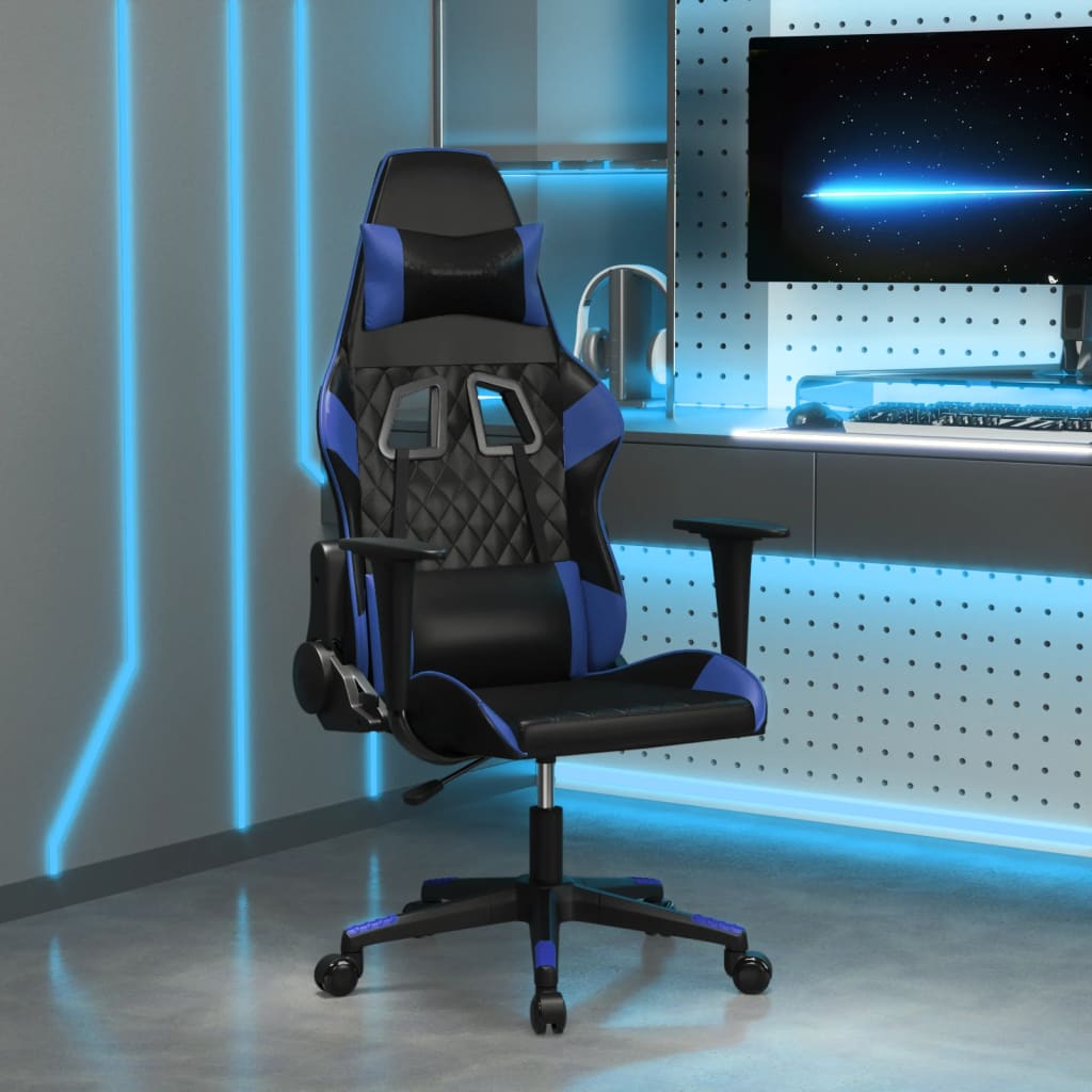 Gaming-Stuhl mit Massagefunktion Schwarz und Blau Kunstleder
