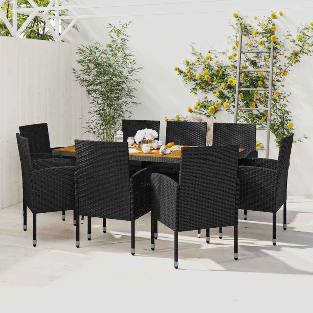 9-tlg. Garten-Essgruppe Poly Rattan Schwarz