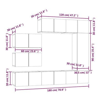 8-tlg. TV-Schrank-Set Räuchereiche Holzwerkstoff