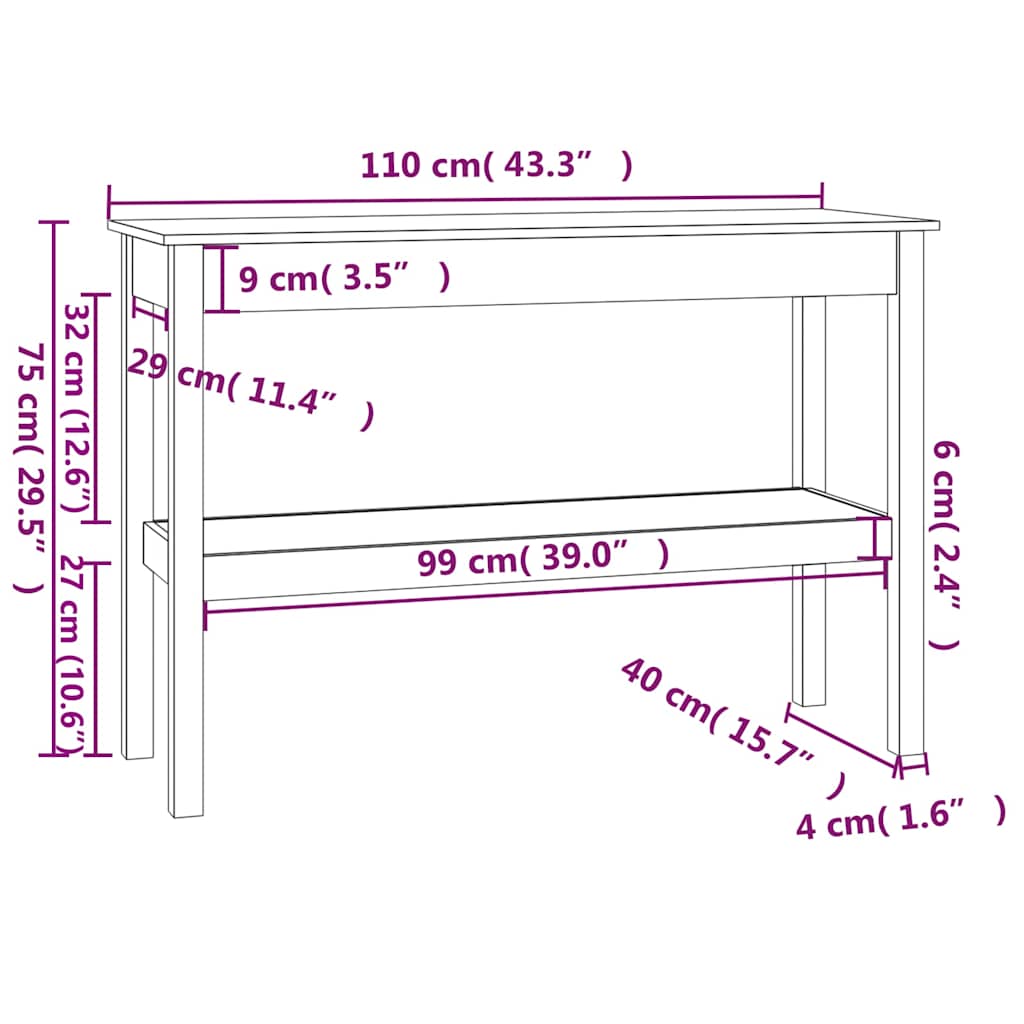 Konsolentisch 110x40x75 cm Massivholz Kiefer