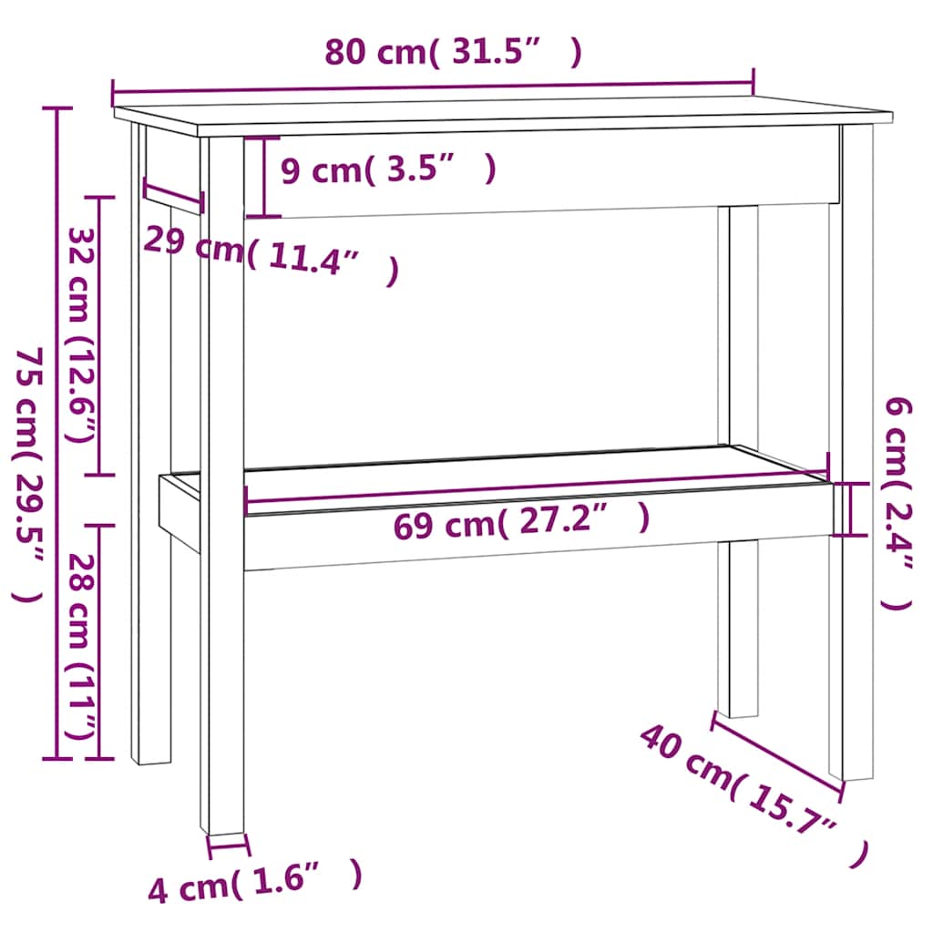 Konsolentisch Weiß 80x40x75 cm Massivholz Kiefer