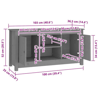 TV-Schrank Grau 103x36,5x52 cm Massivholz Kiefer
