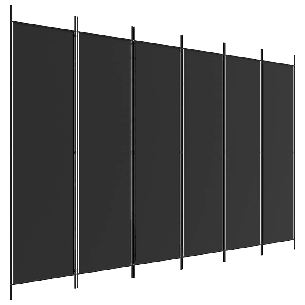 6-tlg. Paravent Schwarz 300x200 cm Stoff