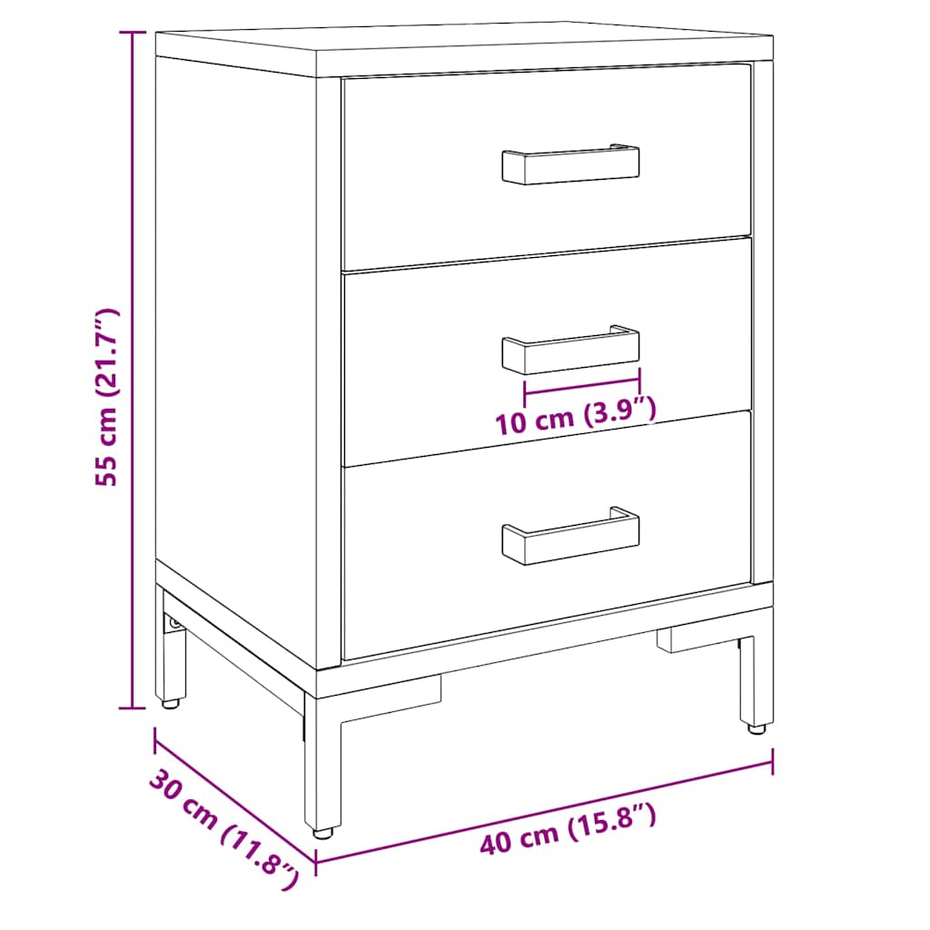 Nachttisch Schwarz 40x30x55 cm Massivholz Kiefer