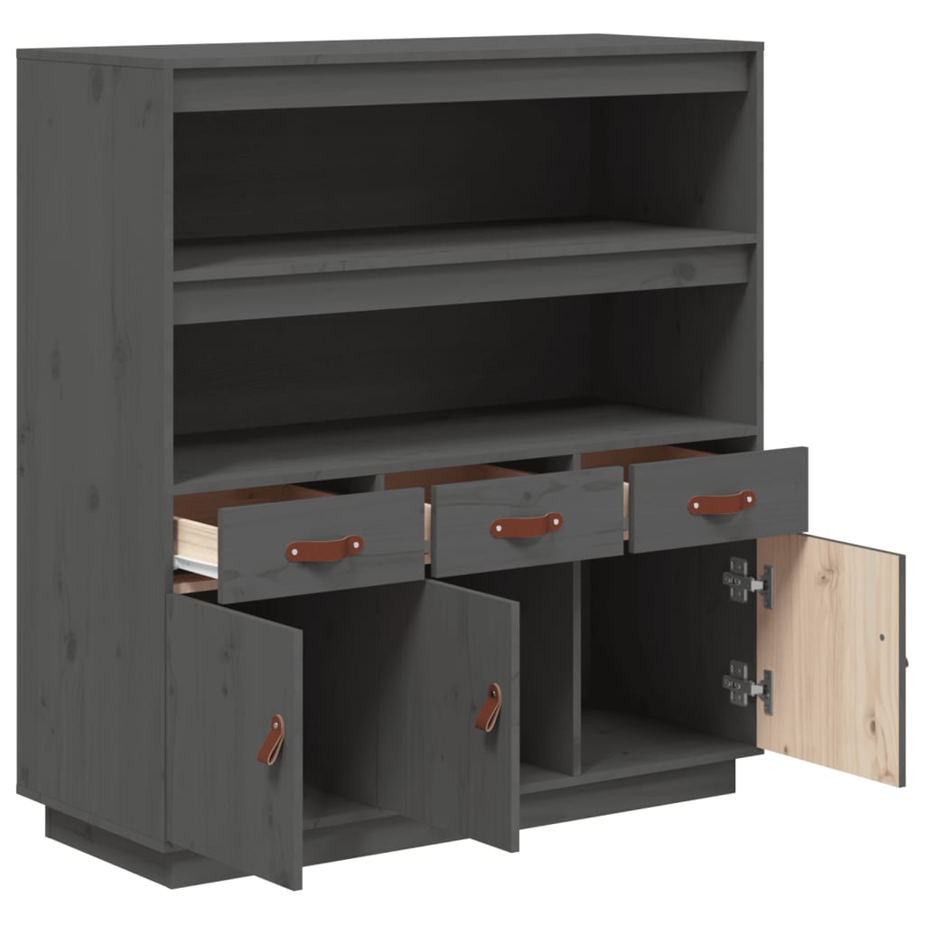 Highboard Grau 100x40x108,5 cm Massivholz Kiefer
