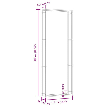 Brennholzregal Mattschwarz 110x28x312 cm Stahl