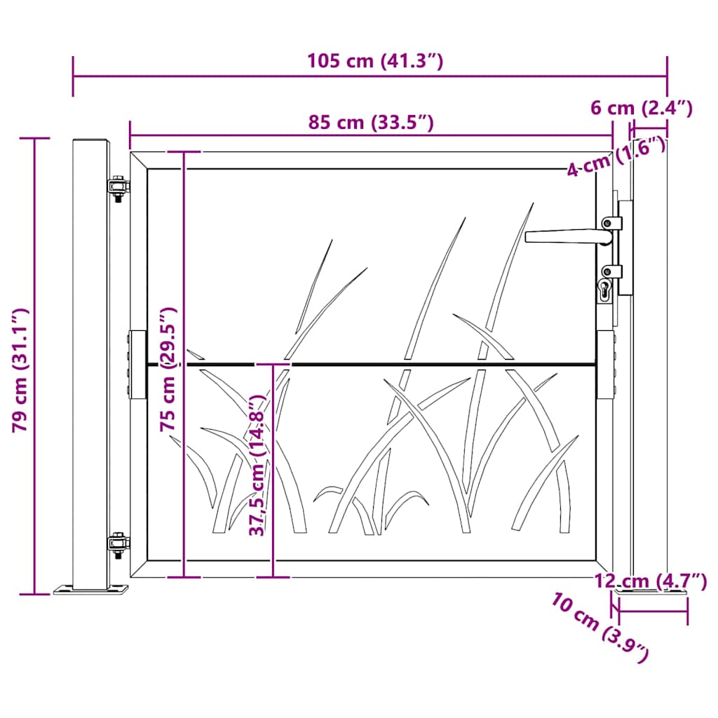Gartentor 100x75 cm Cortenstahl Gras-Design