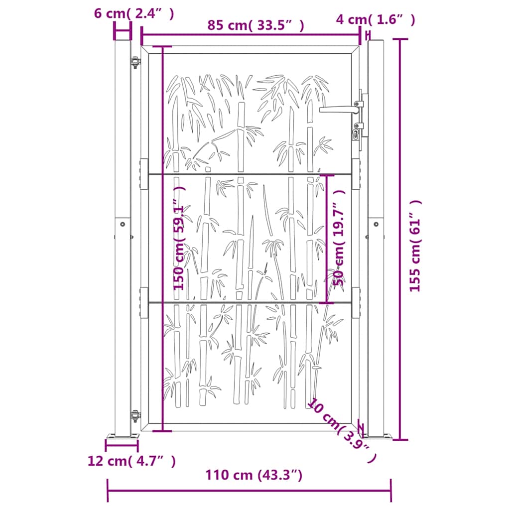 Gartentor Anthrazit 100x150 cm Stahl Bambus-Design
